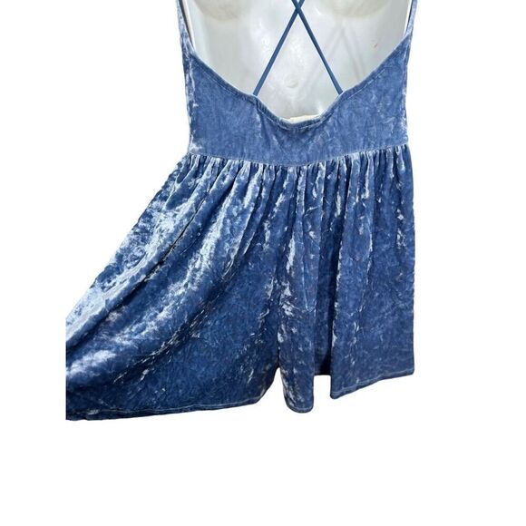 LA Hearts Romper Size Small Open Back Crushed Velvet Periwinkle Blue Velour - Picture 10 of 16